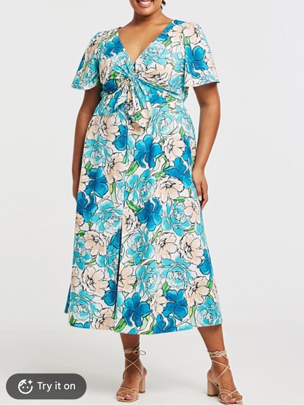 Blue Floral Tie-Front Maxi Dress